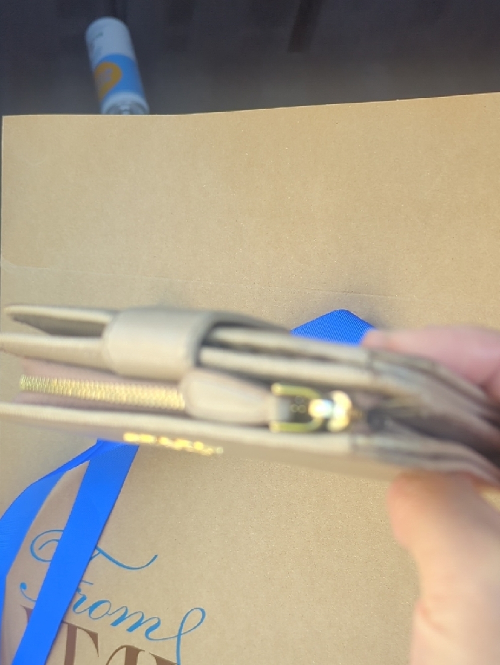 Prada Metallic Taupe Zip-Around Wallet with Gold Logo - Picture 2 of 5